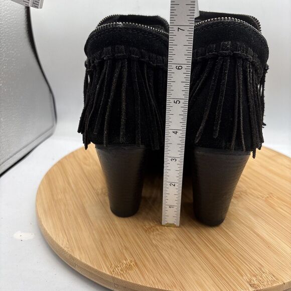 Dolce Vita Onyx Suede Fringe Ankle Boot Block Heel Boot Bootie Size 7 Side Zip - Picture 5 of 9